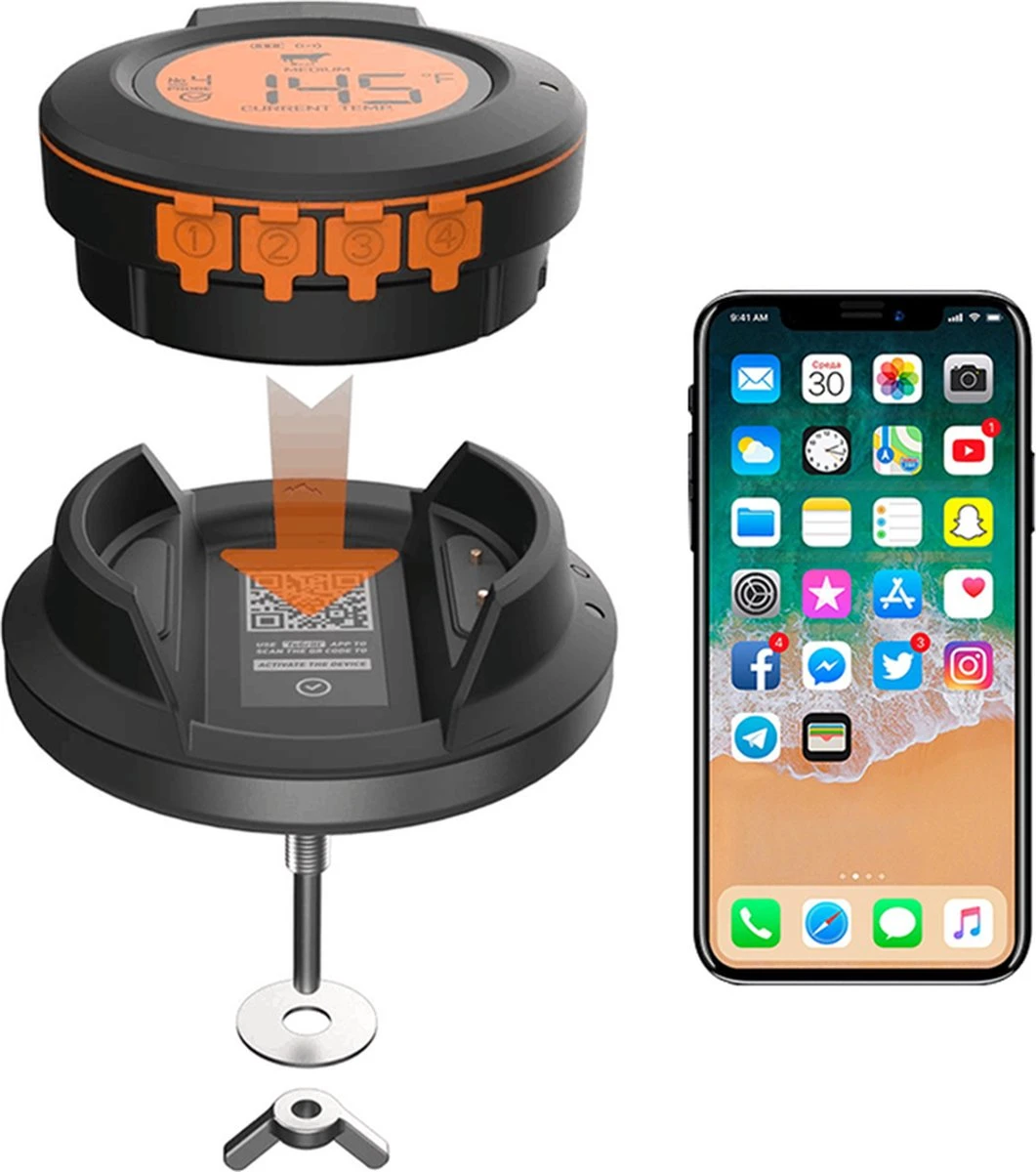 ToGrill - Smart Bluetooth Barbecue Dome Thermometer Met 2 Probes AT-02 | Draadloze Slimme BBQ Vleesthermometer Met App | 6 ToGrill - Smart Bluetooth Barbecue Dome Thermometer Met 2 Probes AT-02 | Draadloze Slimme BBQ Vleesthermometer Met App | - Afbeelding 4