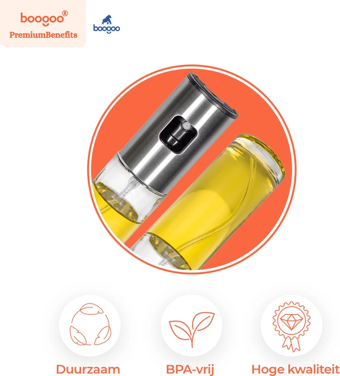 BooGoo® - RVS Olijfolie Sprayer Extreme Deluxe - Olijfolie Fles Verstuiver Voor Keuken - Oliespray - Oliefles - BBQ Accesoires - Olie Pomp Bakspray - Cooking Spray 12 BooGoo® - RVS Olijfolie Sprayer Extreme Deluxe - Olijfolie Fles Verstuiver Voor Keuken - Oliespray - Oliefles - BBQ Accesoires - Olie Pomp Bakspray - Cooking Spray - Afbeelding 10