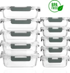 Formilo Meal Prep Bakjes - Lekvrije Vershoudbakjes - Diepvriesbakjes - Luchtdicht - BPA Vrij - Glas - 10 Stuks