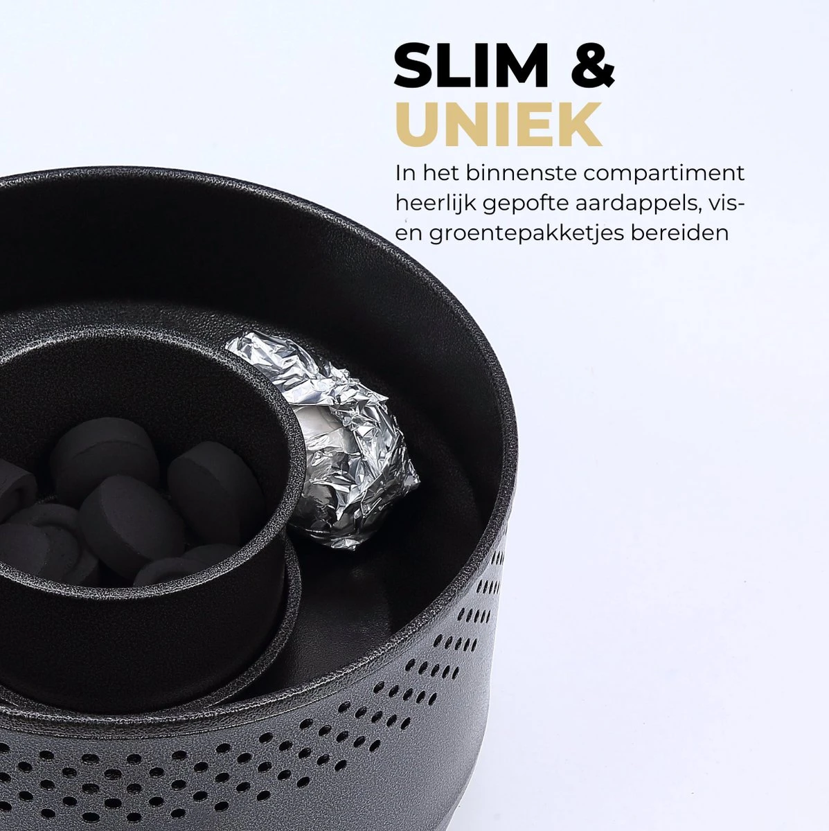 Ozocozy BBQ-ONE Houtskool Tafelbarbecue - Ø30 Cm- Zwart - Incl. Draagtas, Siliconen Bakkwast En RVS-Barbecuetang 6 Ozocozy BBQ-ONE Houtskool Tafelbarbecue - Ø30 Cm- Zwart - Incl. Draagtas, Siliconen Bakkwast En RVS-Barbecuetang - Afbeelding 4