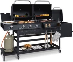 Klarstein Kingsville Double Barbecue - Houtskool- En Gasbarbecue - Smoker BBQ - Inclusief Deksels En Thermometer - Met 2 Roosters - Zwart -Woninginrichtingseries Winkel 1200x1020 1