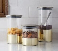 Luxaliving - Glazen Voorraadpot Set 3 Stuks - Opbergpot - Luchtdicht - Transparant - Gold -Woninginrichtingseries Winkel 1200x1061