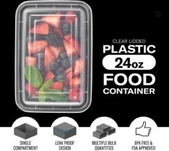 Buxibo - 50 Meal Prep Bakjes - Salade/Lunch Box - Diepvriesbakjes - Vershoudbakjes - Plastic Bakjes Met Deksel - Vershouddoos - Magnetron Vaatwasser Bestendig - 24 Oz/0.7 Liter Inhoud - Herbruikbaar - Kunststof - BPA Vrij - Zwart -Woninginrichtingseries Winkel 1200x1073 2