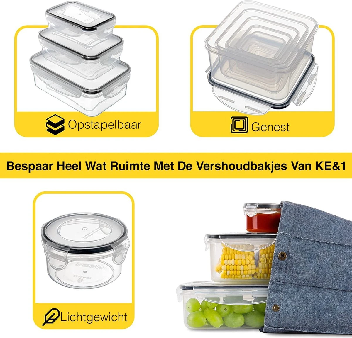 KE&1 Vershoudbakjes - Meal Prep Bakjes - Lunchbox - Diepvriesbakjes - Plastic Bakjes - Keuken - Keukenkast - Bakken 8 KE&1 Vershoudbakjes - Meal Prep Bakjes - Lunchbox - Diepvriesbakjes - Plastic Bakjes - Keuken - Keukenkast - Bakken - Afbeelding 6