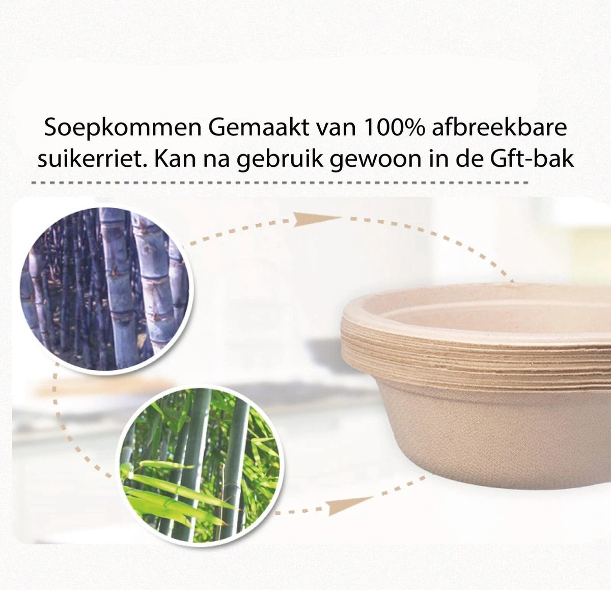 BIO Wegwerp Soepkommen 50 Stuks - Schaaltje Suikerriet 400ml - Natuur 7 BIO Wegwerp Soepkommen 50 Stuks - Schaaltje Suikerriet 400ml - Natuur - Afbeelding 5