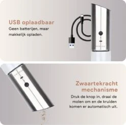 DODANA Premium Peper - & Zoutmolen Elektrisch - 1 Stuk - Pepermolen - Zoutmolen - Oplaadbaar - USB - Elektrische Pepermolen - RVS - Zwaartekracht Functie - LED Lamp - Nl Handleiding - Incl Borsteltje -Woninginrichtingseries Winkel 1200x1192