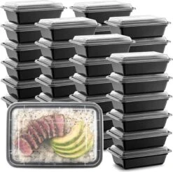 Buxibo - 50 Meal Prep Bakjes - Salade/Lunch Box - Diepvriesbakjes - Vershoudbakjes - Plastic Bakjes Met Deksel - Vershouddoos - Magnetron Vaatwasser Bestendig - 24 Oz/0.7 Liter Inhoud - Herbruikbaar - Kunststof - BPA Vrij - Zwart -Woninginrichtingseries Winkel 1200x1192 4
