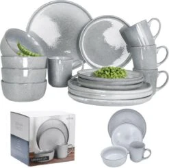 Excellent Serviesset - Servies - 16 Stuks - Aardewerk - Grijs -Woninginrichtingseries Winkel 1200x1193 1