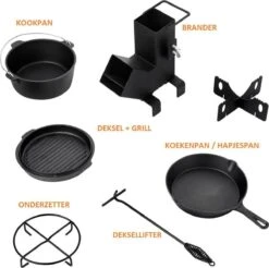Dutch Mountains Gietijzeren Pannenset 7-delig - Dutch Oven – Braadpan - Grillpan - Hapjespan - Kookset In Houten Transportkist - Deksellifter - Brander -Woninginrichtingseries Winkel 1200x1197 4