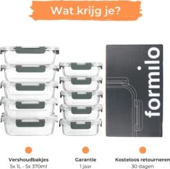 Formilo Meal Prep Bakjes - Lekvrije Vershoudbakjes - Diepvriesbakjes - Luchtdicht - BPA Vrij - Glas - 10 Stuks -Woninginrichtingseries Winkel 1200x1197 5