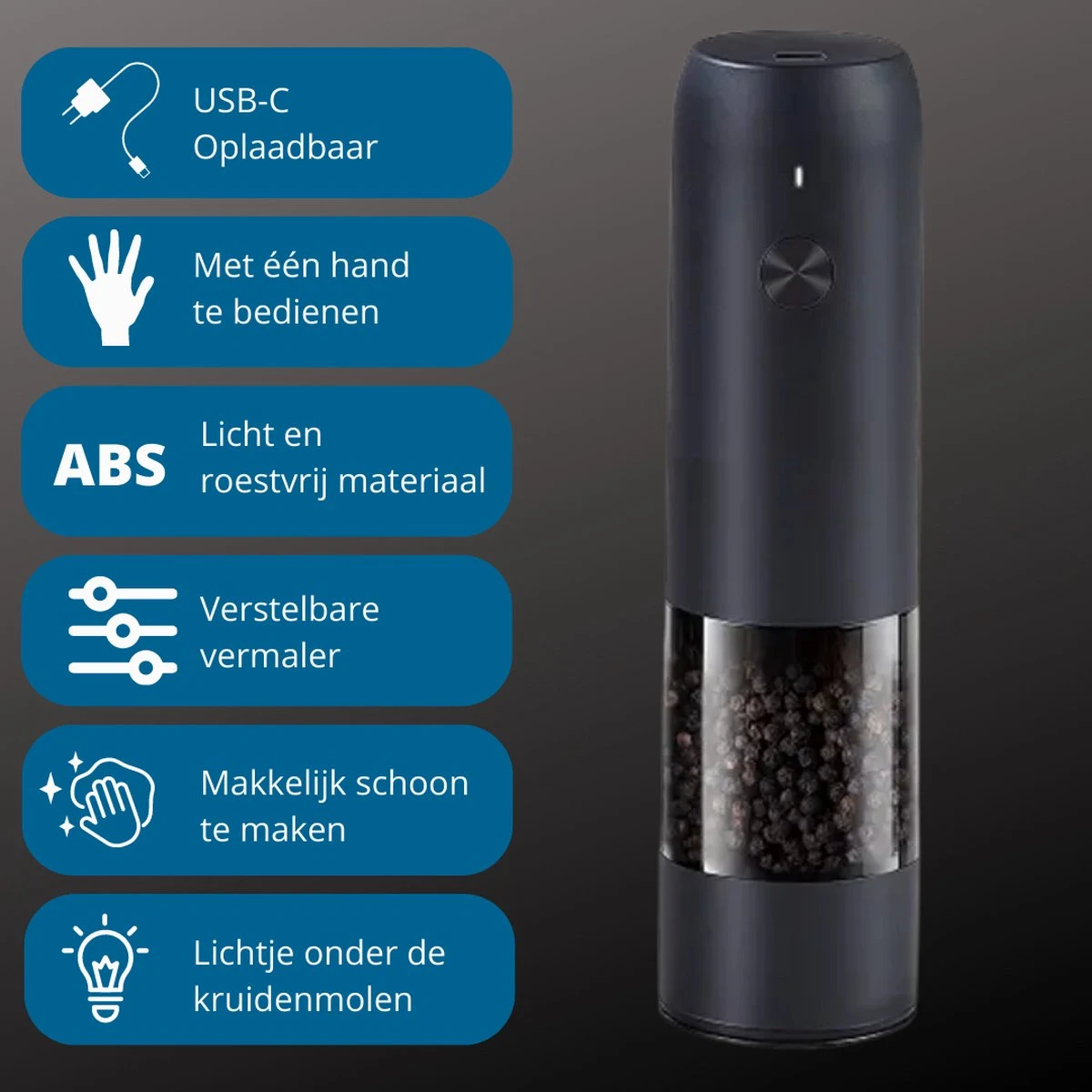 GOV Elektrische Peper- En Zoutmolen Zwart XL Set Oplaadbaar - Pepermolen - Peper En Zoutstel 4 GOV Elektrische Peper- En Zoutmolen Zwart XL Set Oplaadbaar - Pepermolen - Peper En Zoutstel - Afbeelding 2