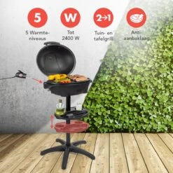 KitchenBrothers Elektrische BBQ - Met Grillplaat - Anti-aanbaklaag - Incl. Plank/Houders - Grilloppervlak 46,5x33,8cm - Tot 300°C - 2400W - Zwart -Woninginrichtingseries Winkel 1200x1200 332
