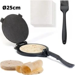 BooGoo® - Tortilla Pers Ø25CM - Inclusief Bakkwast En 100 Persvellen - Tortilla Press Roti Taco Maker - Tortillapan