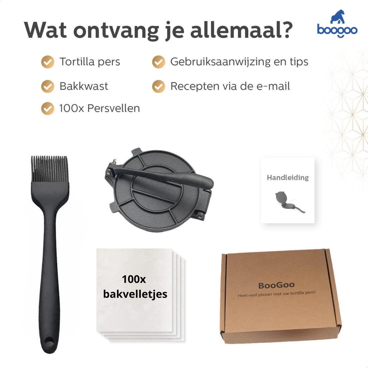 BooGoo® - Tortilla Pers Ø25CM - Inclusief Bakkwast En 100 Persvellen - Tortilla Press Roti Taco Maker - Tortillapan 5 BooGoo® - Tortilla Pers Ø25CM - Inclusief Bakkwast En 100 Persvellen - Tortilla Press Roti Taco Maker - Tortillapan - Afbeelding 3