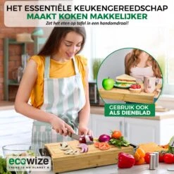 Ecowize 3-in-1 Bamboe Snijplank Met Opvangbak - Snijplank Hout Incl. 3 Roestvrijstalen Opvangbakjes Met Bamboe Deksel, 4 Inzetbare Raspen - Groentesnijder, Hakblok, Borrelplank, Tapasplank, Broodplank - 40x30cm - Duurzaam Cadeau -Woninginrichtingseries Winkel 1200x1200 390