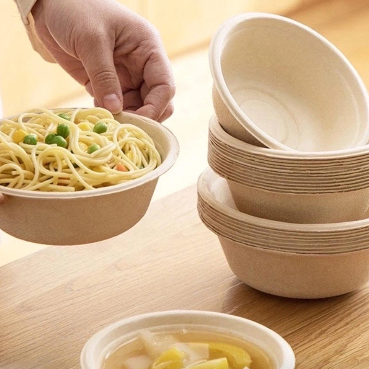 BIO Wegwerp Soepkommen 50 Stuks - Schaaltje Suikerriet 400ml - Natuur 5 BIO Wegwerp Soepkommen 50 Stuks - Schaaltje Suikerriet 400ml - Natuur - Afbeelding 3