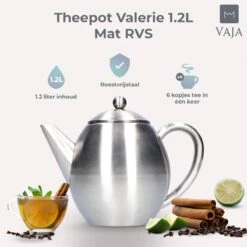 Vaja Valerie - Theepot Met Filter - Dubbelwandig - RVS - 1.2L -Woninginrichtingseries Winkel 1200x1200 460