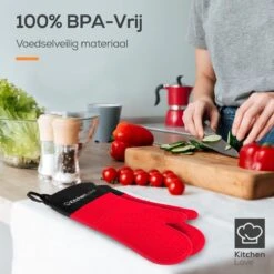 KitchenLove Ovenwanten - 2 Stuks Ovenhandschoenen - Hittebestendig Tot 250 °C - Siliconen - Rood -Woninginrichtingseries Winkel 1200x1200 570