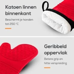 KitchenLove Ovenwanten - 2 Stuks Ovenhandschoenen - Hittebestendig Tot 250 °C - Siliconen - Rood -Woninginrichtingseries Winkel 1200x1200 573