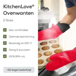 KitchenLove Ovenwanten - 2 Stuks Ovenhandschoenen - Hittebestendig Tot 250 °C - Siliconen - Rood -Woninginrichtingseries Winkel 1200x1200 574