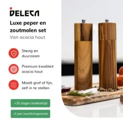 Deleca Luxe Peper En Zoutmolen Set - Zout / Pepermolen - Handmatig - Met Navul Lepel & Geschenkdoos - Acacia Hout - Rond -Woninginrichtingseries Winkel 1200x1200 625
