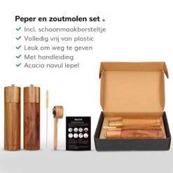 Deleca Luxe Peper En Zoutmolen Set - Zout / Pepermolen - Handmatig - Met Navul Lepel & Geschenkdoos - Acacia Hout - Rond -Woninginrichtingseries Winkel 1200x1200 631