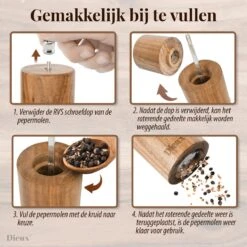 Dieux® - Peper En Zoutmolen Set - Cilinder Vorm - 22CM - Zout Peper Kruiden - 2 Stuks - Acacia Hout - Instelbare Maalgraad - Duurzaam - Luxe Kwaliteit - Hervulbaar - Pepermolen - Zoutmolen - BBQ Accesoires - Pasen -Woninginrichtingseries Winkel 1200x1200 646
