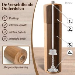 Dieux® - Peper En Zoutmolen Set - Cilinder Vorm - 22CM - Zout Peper Kruiden - 2 Stuks - Acacia Hout - Instelbare Maalgraad - Duurzaam - Luxe Kwaliteit - Hervulbaar - Pepermolen - Zoutmolen - BBQ Accesoires - Pasen -Woninginrichtingseries Winkel 1200x1200 648