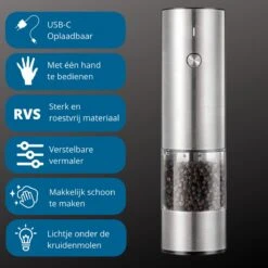 GOV Elektrische Peper- En Zoutmolen RVS XL Oplaadbaar - Automatische Pepermolen -Woninginrichtingseries Winkel 1200x1200 663