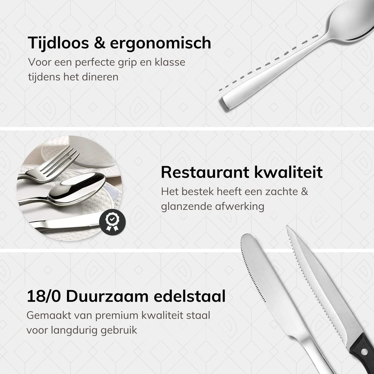 Deleca 12 Persoons Bestekset (72-delig) - Lepels, Messen, Vorken & Steakmessen - Vaatwasserbestendig - Zilver / RVS 8 Deleca 12 Persoons Bestekset (72-delig) - Lepels, Messen, Vorken & Steakmessen - Vaatwasserbestendig - Zilver / RVS - Afbeelding 6