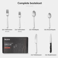 Deleca 12 Persoons Bestekset (72-delig) - Lepels, Messen, Vorken & Steakmessen - Vaatwasserbestendig - Zilver / RVS 21 Deleca 12 Persoons Bestekset (72-delig) - Lepels, Messen, Vorken & Steakmessen - Vaatwasserbestendig - Zilver / RVS -Woninginrichtingseries Winkel 1200x1200 697