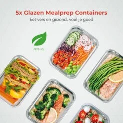 KitchenBrothers Meal Prep Bakjes - Set - Luchtdicht - BPA Vrij - 1L - Glas - 5 Stuks -Woninginrichtingseries Winkel 1200x1200 806