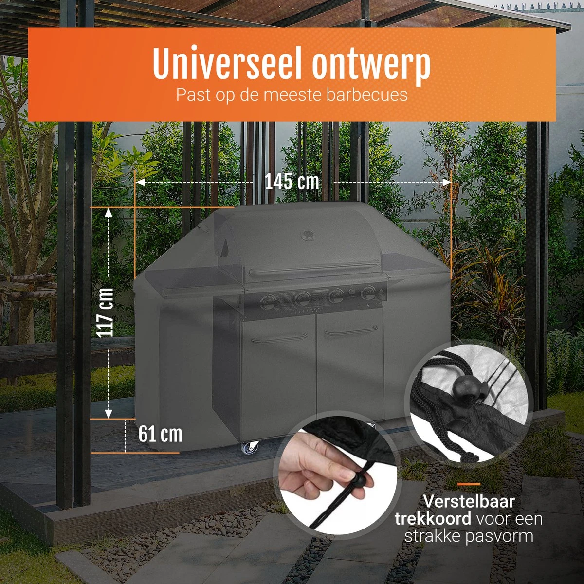GrillX Barbecue Hoes - 145 X 61 X 117cm - BBQ Hoes Waterdicht - Beschermhoes Inclusief Trekkoord - BBQ Accesoires 6 GrillX Barbecue Hoes - 145 X 61 X 117cm - BBQ Hoes Waterdicht - Beschermhoes Inclusief Trekkoord - BBQ Accesoires - Afbeelding 4