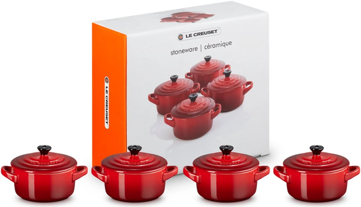 Le Creuset Aardewerken Mini Pannetjes Set Van 4 Stuks Kersenrood 3 Le Creuset Aardewerken Mini Pannetjes Set Van 4 Stuks Kersenrood