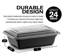 Buxibo - 50 Meal Prep Bakjes - Salade/Lunch Box - Diepvriesbakjes - Vershoudbakjes - Plastic Bakjes Met Deksel - Vershouddoos - Magnetron Vaatwasser Bestendig - 24 Oz/0.7 Liter Inhoud - Herbruikbaar - Kunststof - BPA Vrij - Zwart -Woninginrichtingseries Winkel 1200x997 2