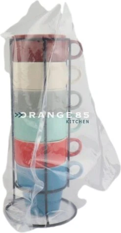 Orange85 Koffiekopjes - Met Houder - Set Van 6 - Gekleurd - 300 Ml - Keramiek -Woninginrichtingseries Winkel 626x1200