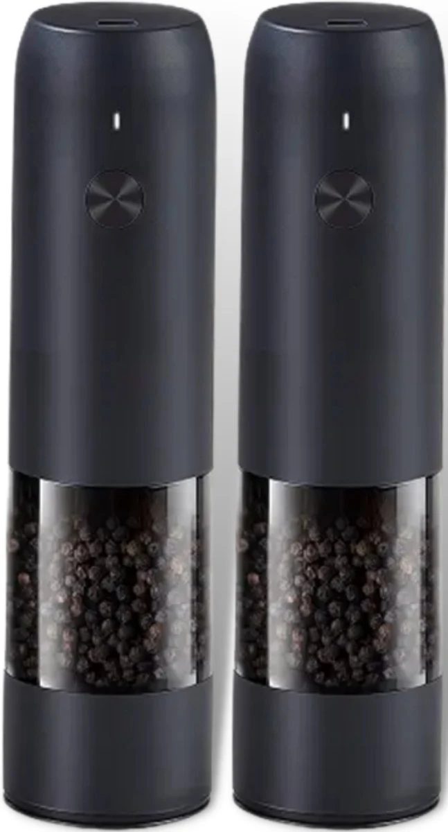 GOV Elektrische Peper- En Zoutmolen Zwart XL Set Oplaadbaar - Pepermolen - Peper En Zoutstel