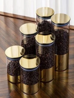 Luxaliving - Glazen Voorraadpot Set 3 Stuks - Opbergpot - Luchtdicht - Transparant - Gold -Woninginrichtingseries Winkel 916x1200