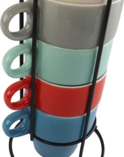 Orange85 Koffiekopjes - Met Houder - Set Van 6 - Gekleurd - 300 Ml - Keramiek -Woninginrichtingseries Winkel 945x1200